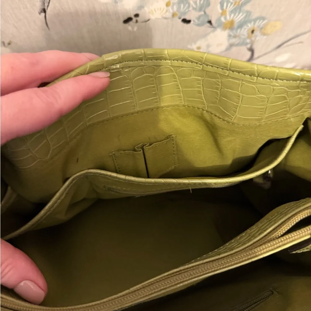 Liz Claiborne Olive Crocodile-Embossed Shoulder Bag - Picture 5 of 9